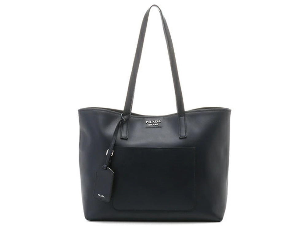 Prada Bag Tote Calfskin Navy Blue
